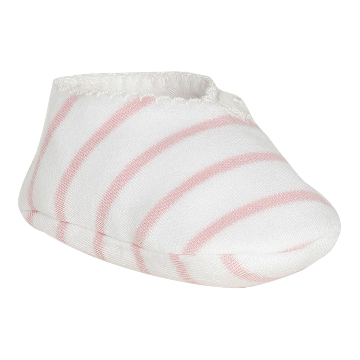 Baby Girls White and Pink Cotton Striped Booties Pack of 1 Pair Soft Pull-On Everyday Footwear
