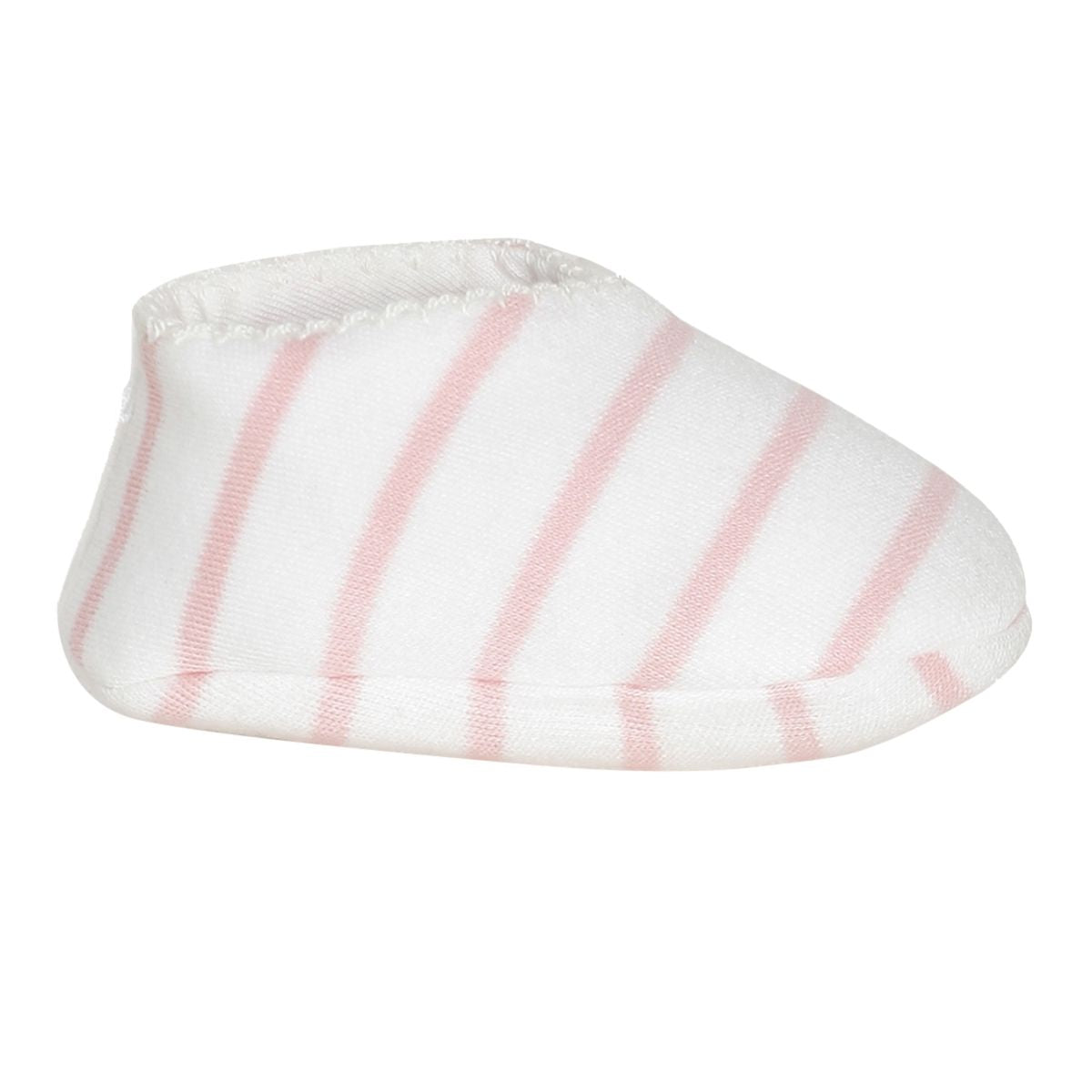 Baby Girls White and Pink Cotton Striped Booties Pack of 1 Pair Soft Pull-On Everyday Footwear