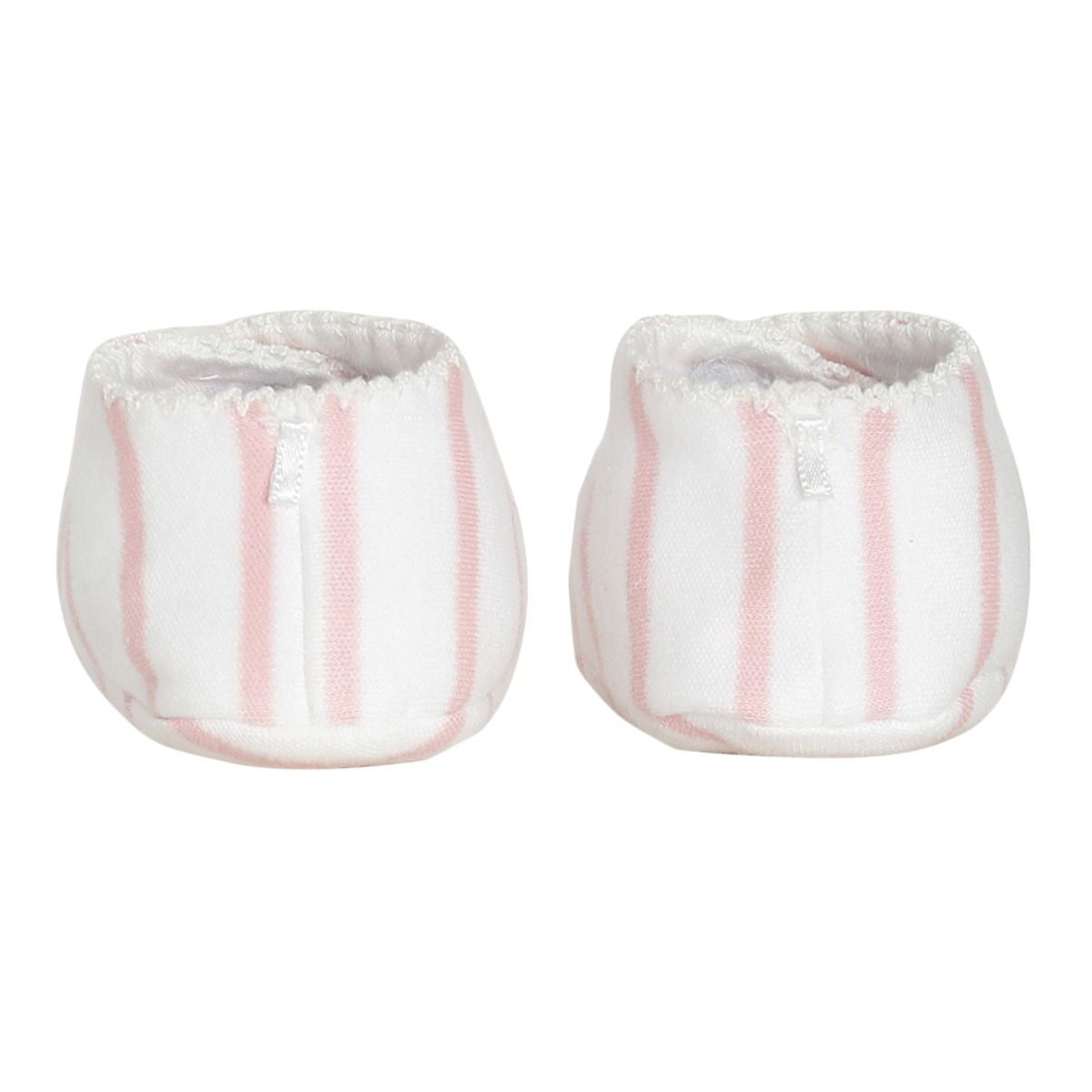 Baby Girls White and Pink Cotton Striped Booties Pack of 1 Pair Soft Pull-On Everyday Footwear
