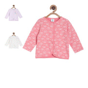 Baby Girls Printed Full Sleeve Front Open Vest Pack of 3, Pink, White and Lavender