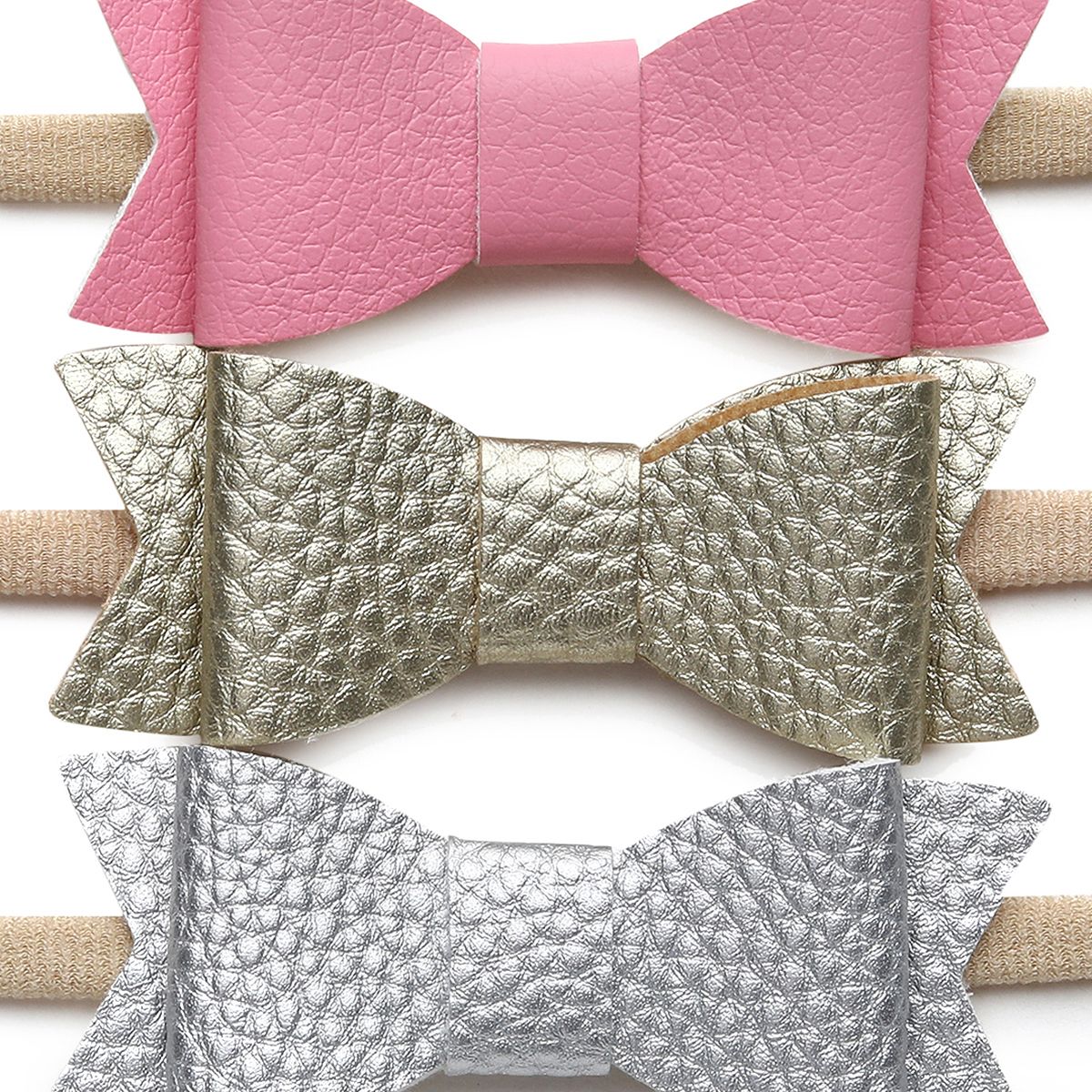 Girls Silver, Gold & Pink Bow Hair Band Set of 3 Fashion Hair Accessories
