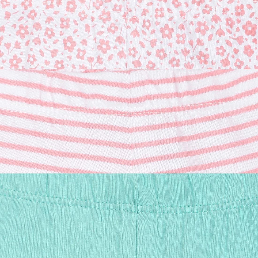 Baby Girls Pink, Mint Green & White Cotton Leggings Pack of 3 Regular Fit Casual Leggings
