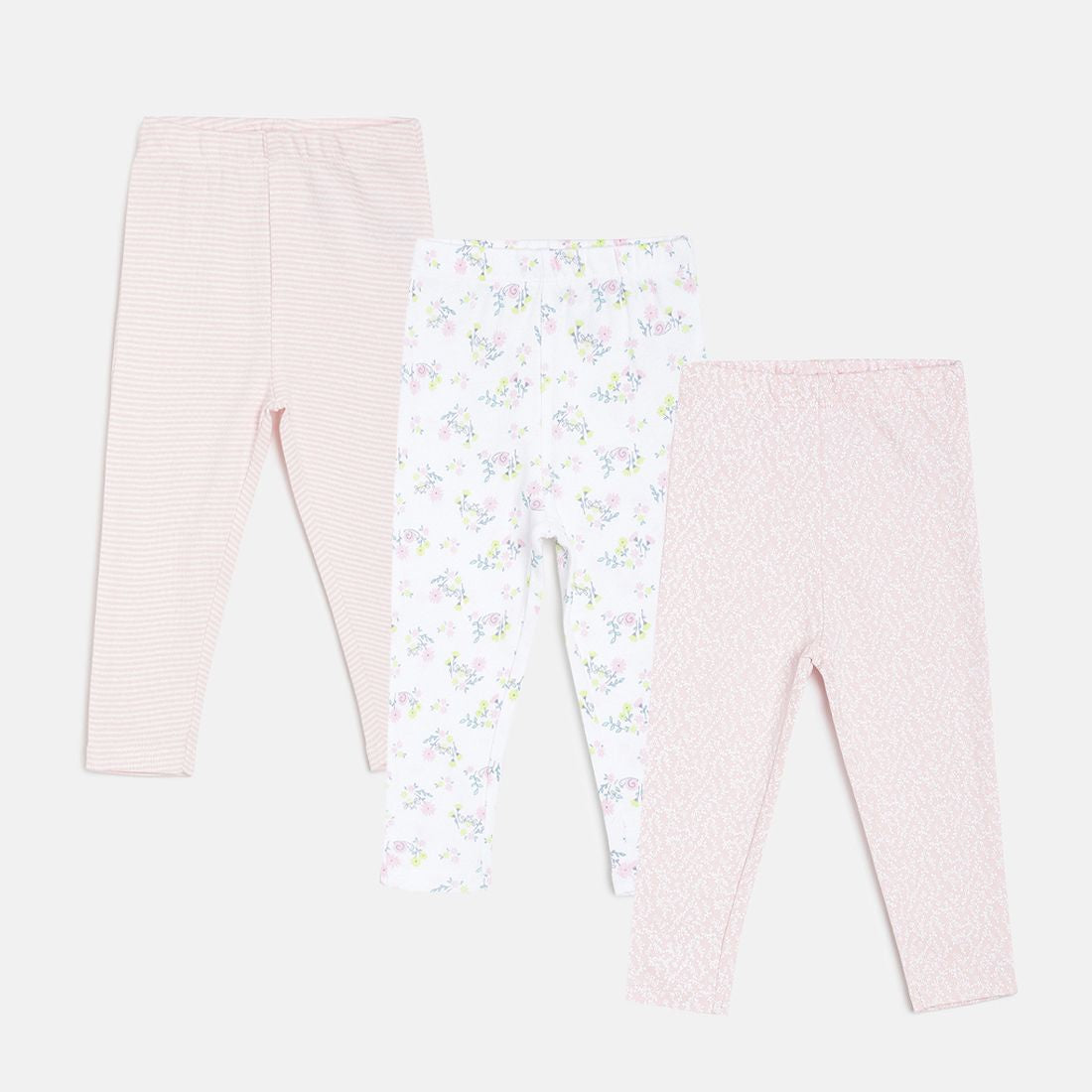 Baby Girls Pink & White Cotton Printed Leggings Pack of 3 Regular Fit Casual Leggings
