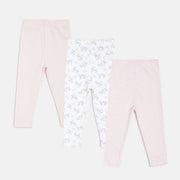 Baby Girls Pink & White Cotton Printed Leggings Pack of 3 Regular Fit Casual Leggings