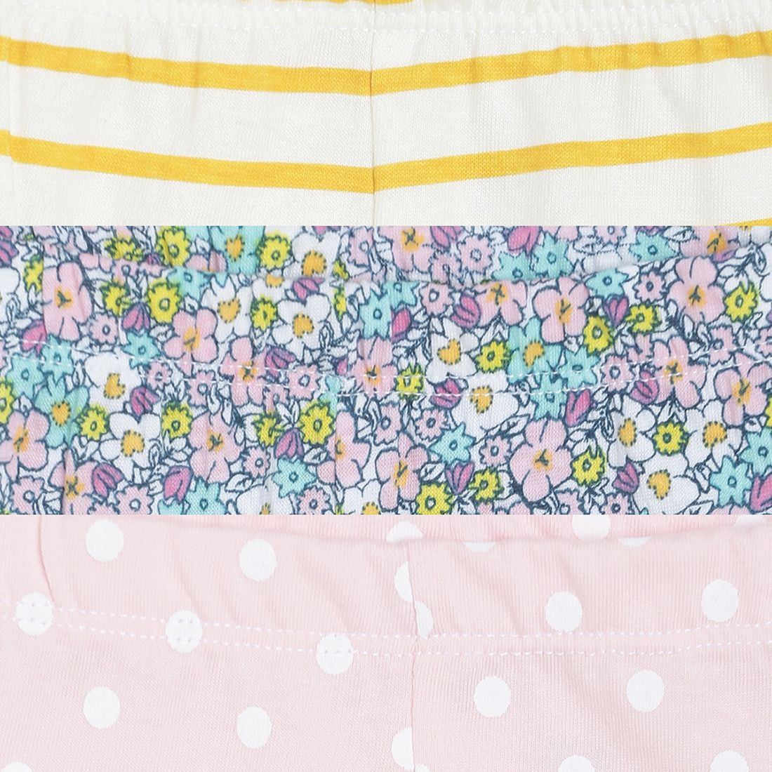 Baby Girls Pink, Yellow & Multicolor Cotton Printed Leggings Pack of 3 Regular Fit Casual Leggings