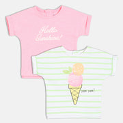 Baby Girls Printed Short Sleeve Tops Pack of two, Pink and White