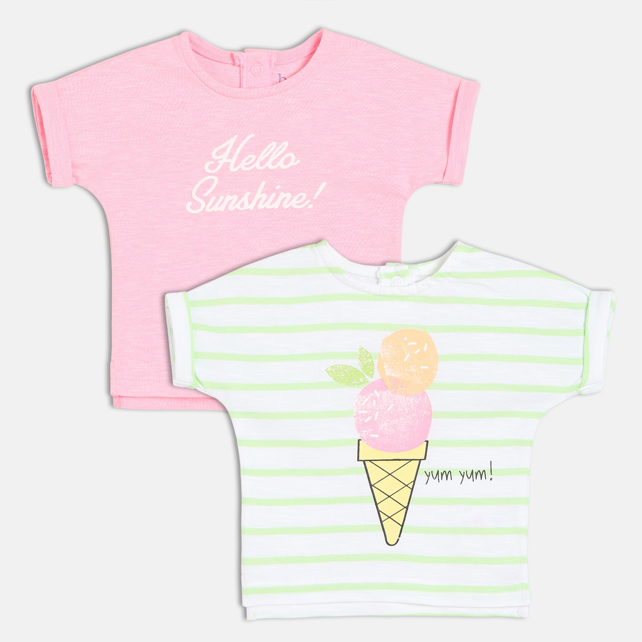 Baby Girls Printed Short Sleeve Tops Pack of two, Pink and White