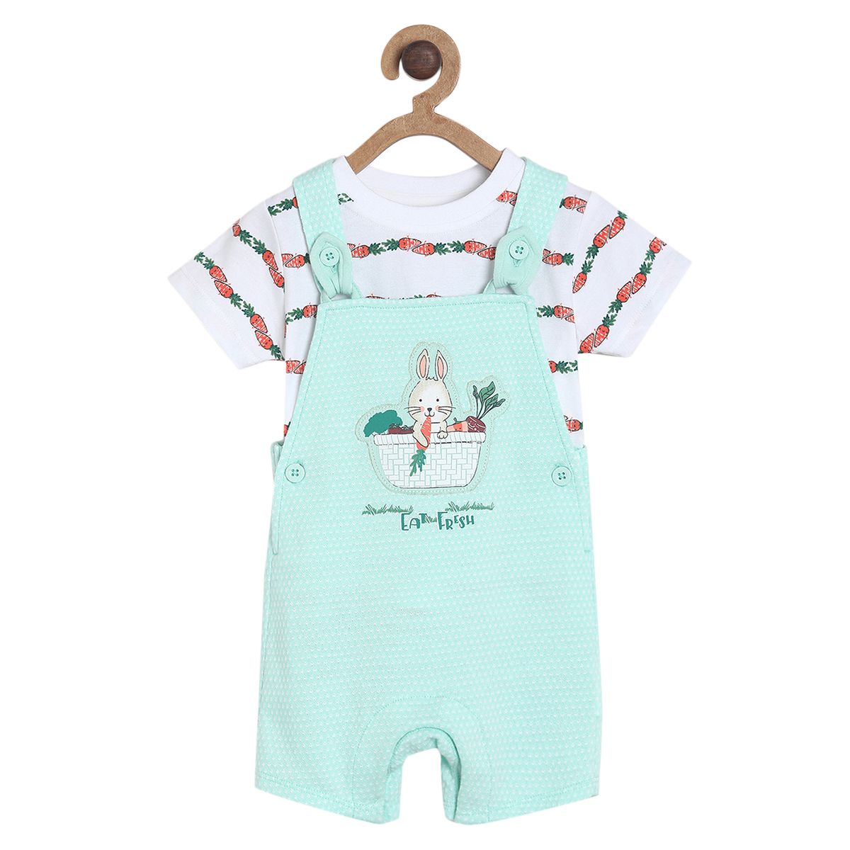 Pack of 2 dungaree set - white & turquoise green for 3-6 Months