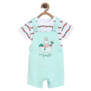 Pack of 2 dungaree set - white & turquoise green for 3-6 Months