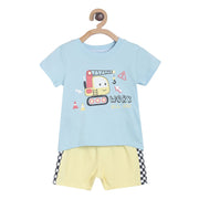 Pack of 2 tee and shorts set - sky blue & yellow for 0-3 Months