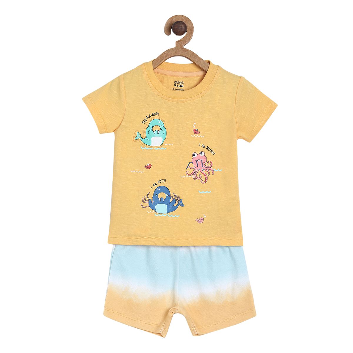 Yellow Panel Printed Tee With Tie Dyed Inspired Shorts