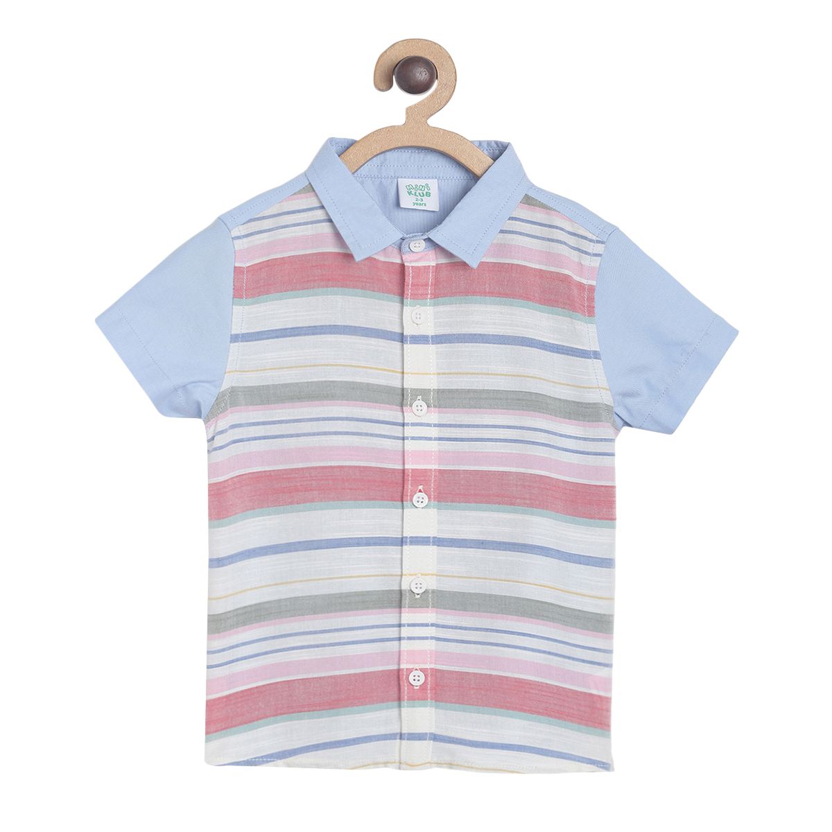 Pack of 1 woven shirt - sky blue & pink for 3-6 Months