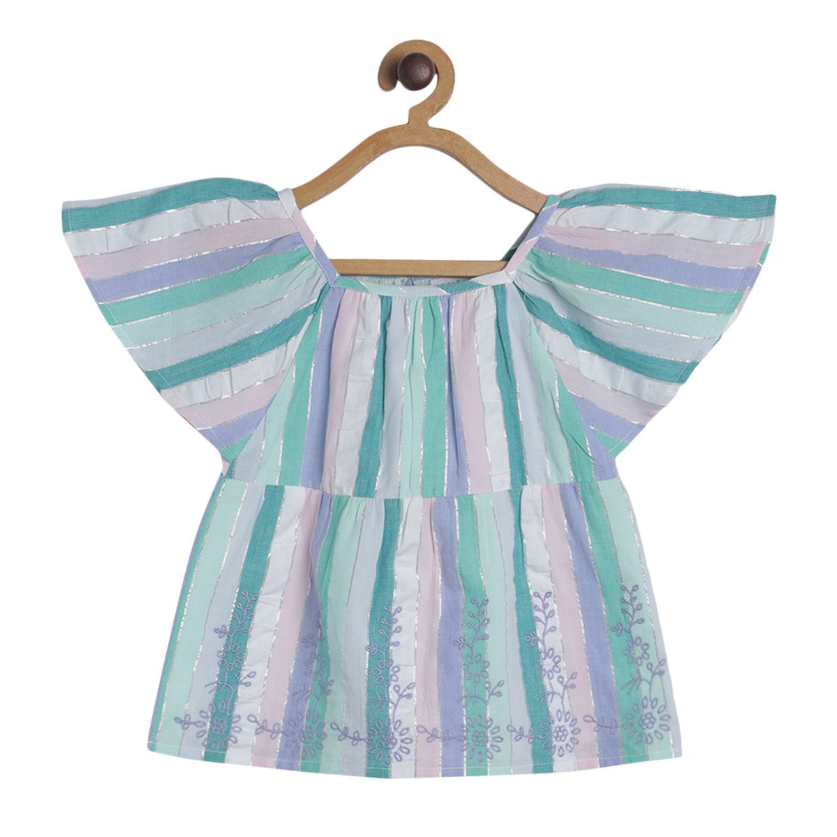 Pack of 1 woven top - blue & baby pink for 3-6 Months