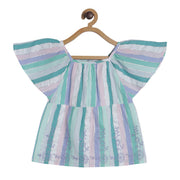Pack of 1 woven top - blue & baby pink for 3-6 Months