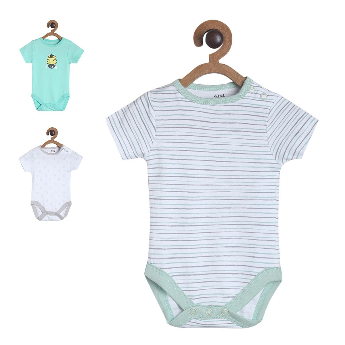 Pack of 3 bodysuit - light sky blue & grey for New Born