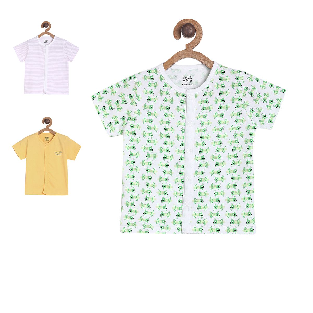 Pack of 3 front open vest - white & mint green for New Born