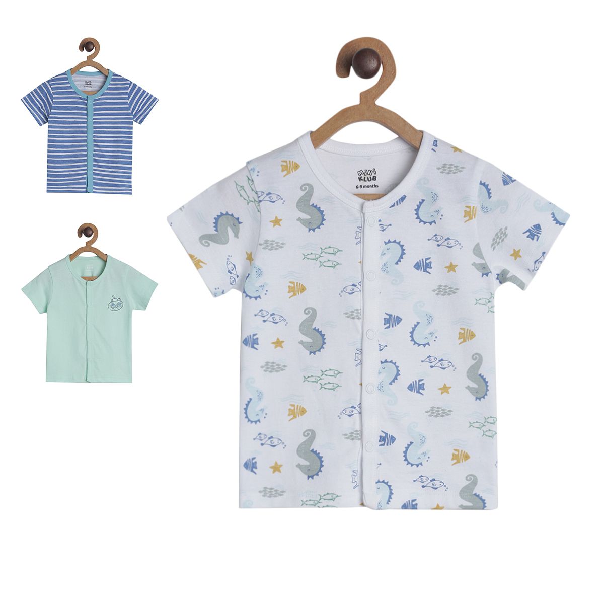 Pack of 3 front open vest - light blue for New Born
