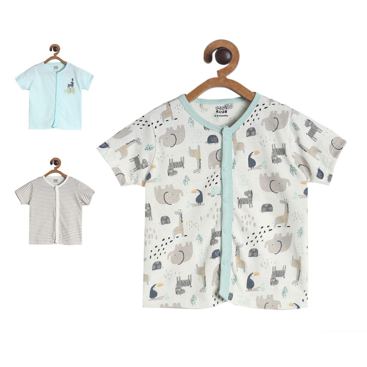 Pack of 3 front open vest - white & mint green for New Born