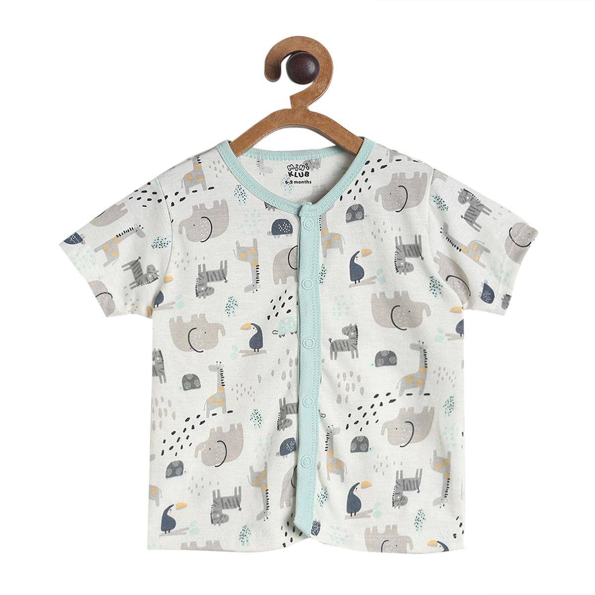 Pack of 3 front open vest - white & mint green for New Born