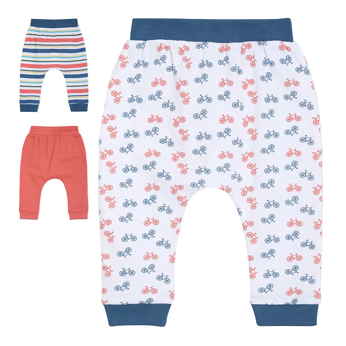 Pack of 3 knit bottom - white & blue for 0-3 Months