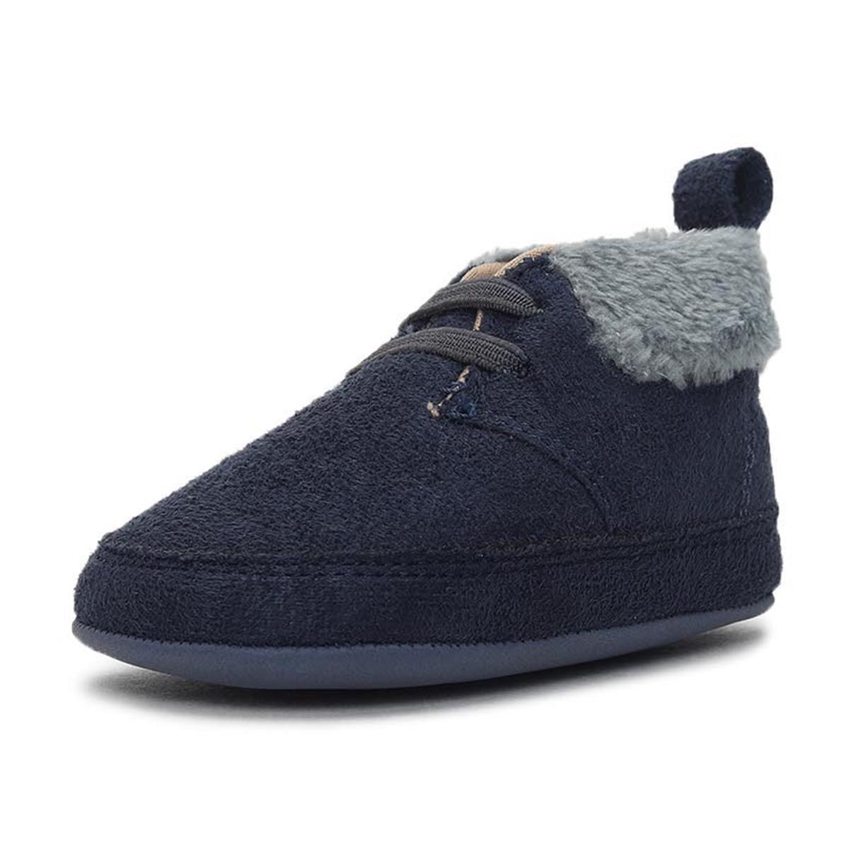 Baby Boys Navy Blue Suede Finish Fur Trim Booties Pack of 1 Pair Soft Sole Everyday Footwear