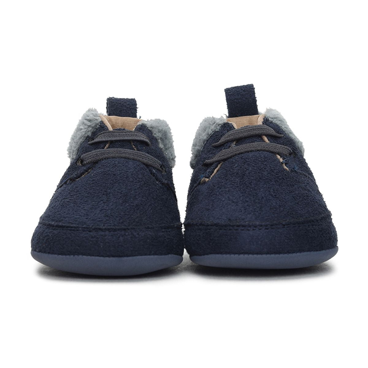 Baby Boys Navy Blue Suede Finish Fur Trim Booties Pack of 1 Pair Soft Sole Everyday Footwear