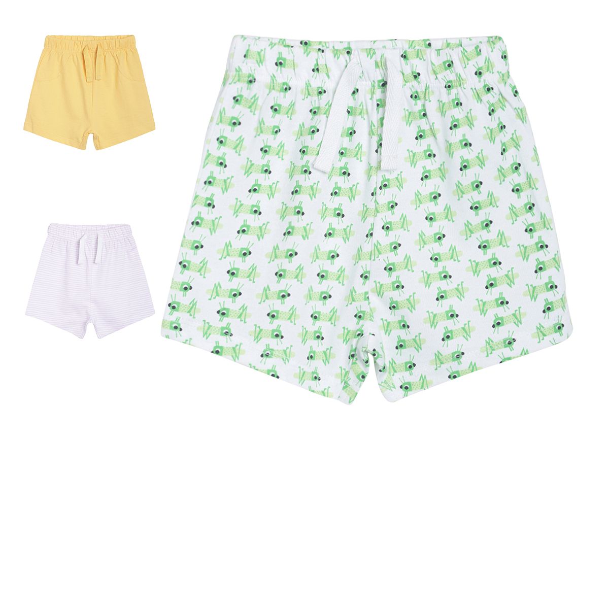 Pack of 3 shorts - white & mint green for 0-3 Months