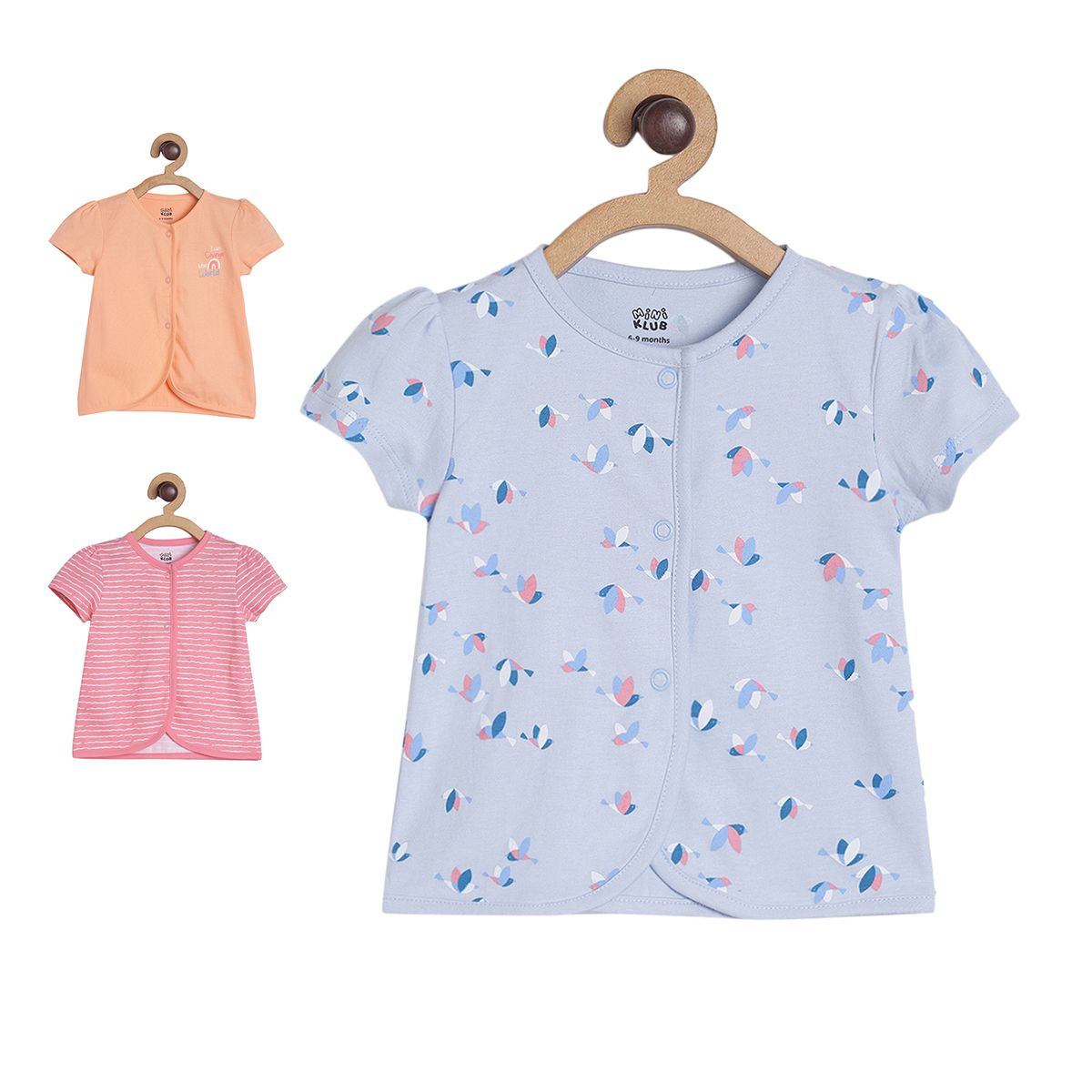 Pack of 3 front open vest - light blue for New Born