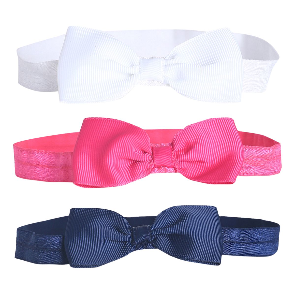 Girls White, Pink & Navy Blue Bow Hair Band Set of 3 Fashion Hair Accessories