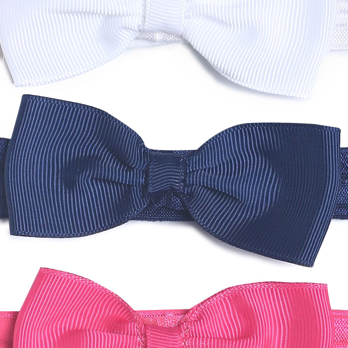 Girls White, Pink & Navy Blue Bow Hair Band Set of 3 Fashion Hair Accessories