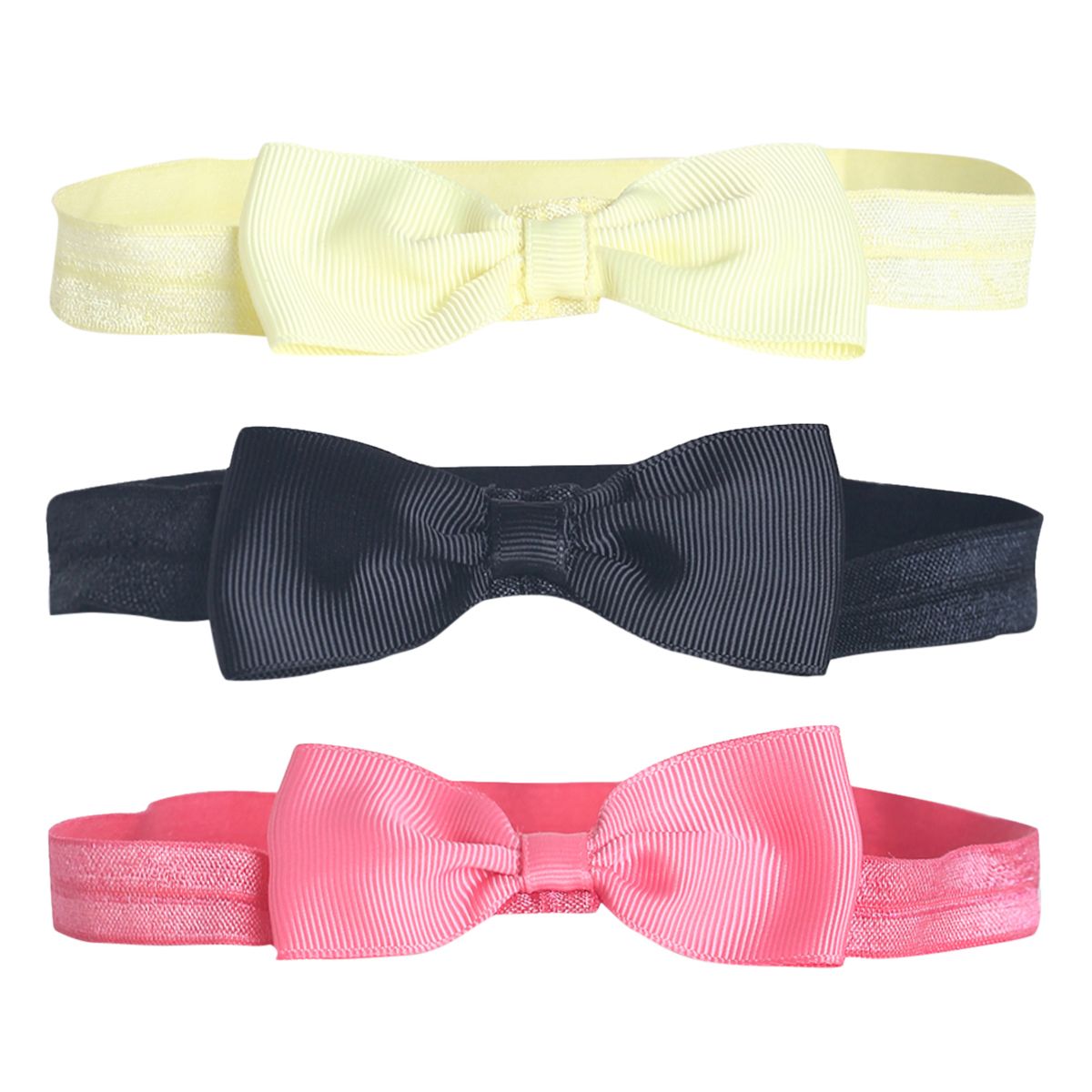 Girls Yellow, Navy Blue & Pink Bow Hair Band Set of 3 Fashion Hair Accessories