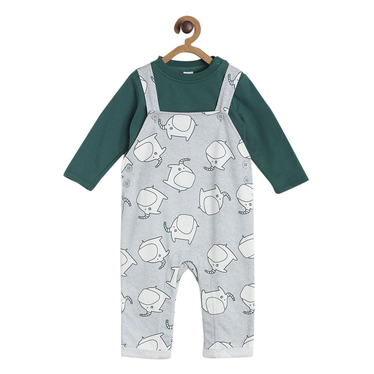 Pack of 2 dungaree set - grey marl and green for 3-6 Months