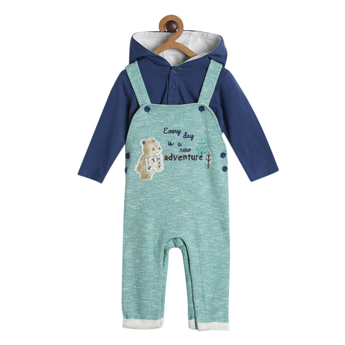 Pack of 2 dungaree set - green and  blue for 3-6 Months