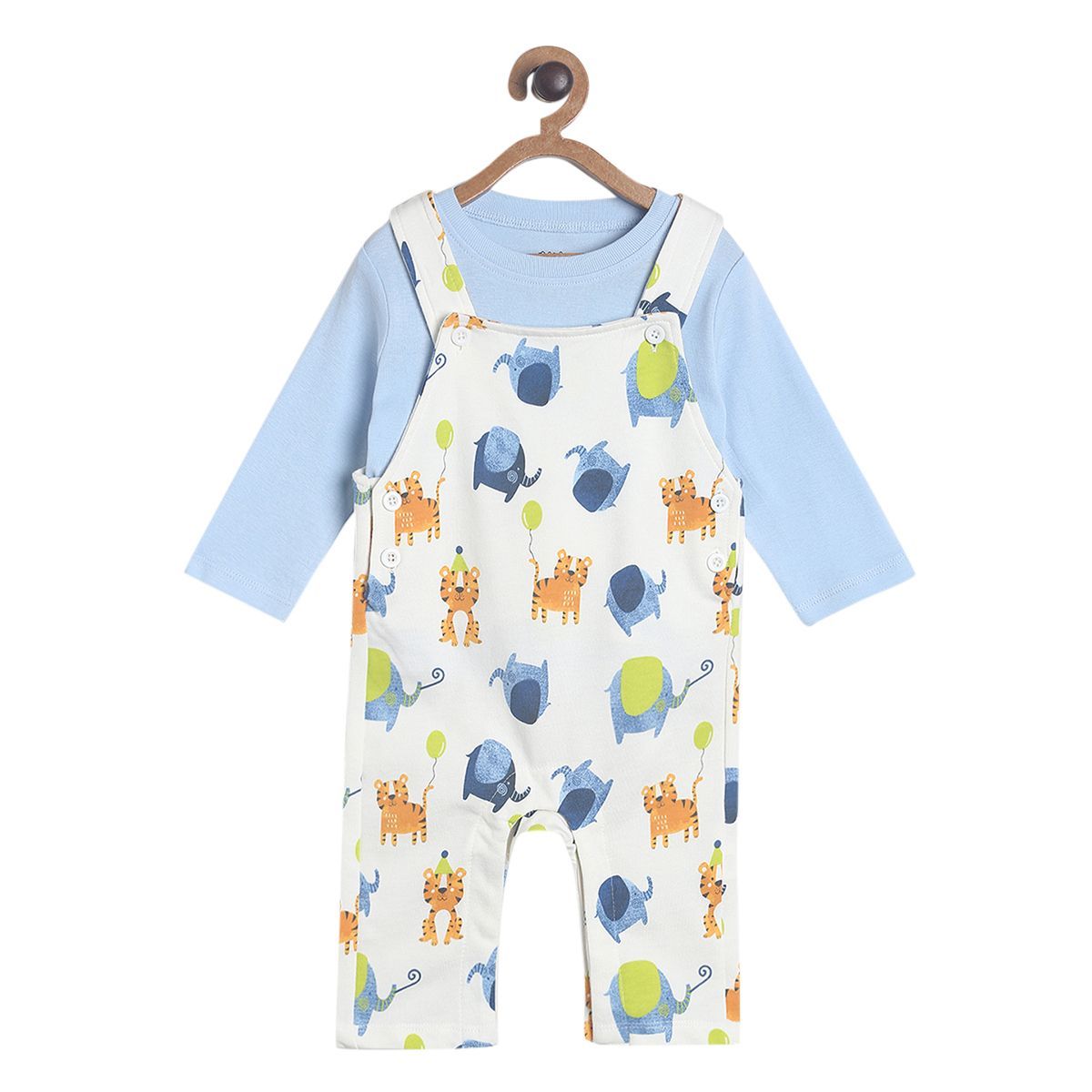 Pack of 2 dungaree set - sky blue & white for 3-6 Months