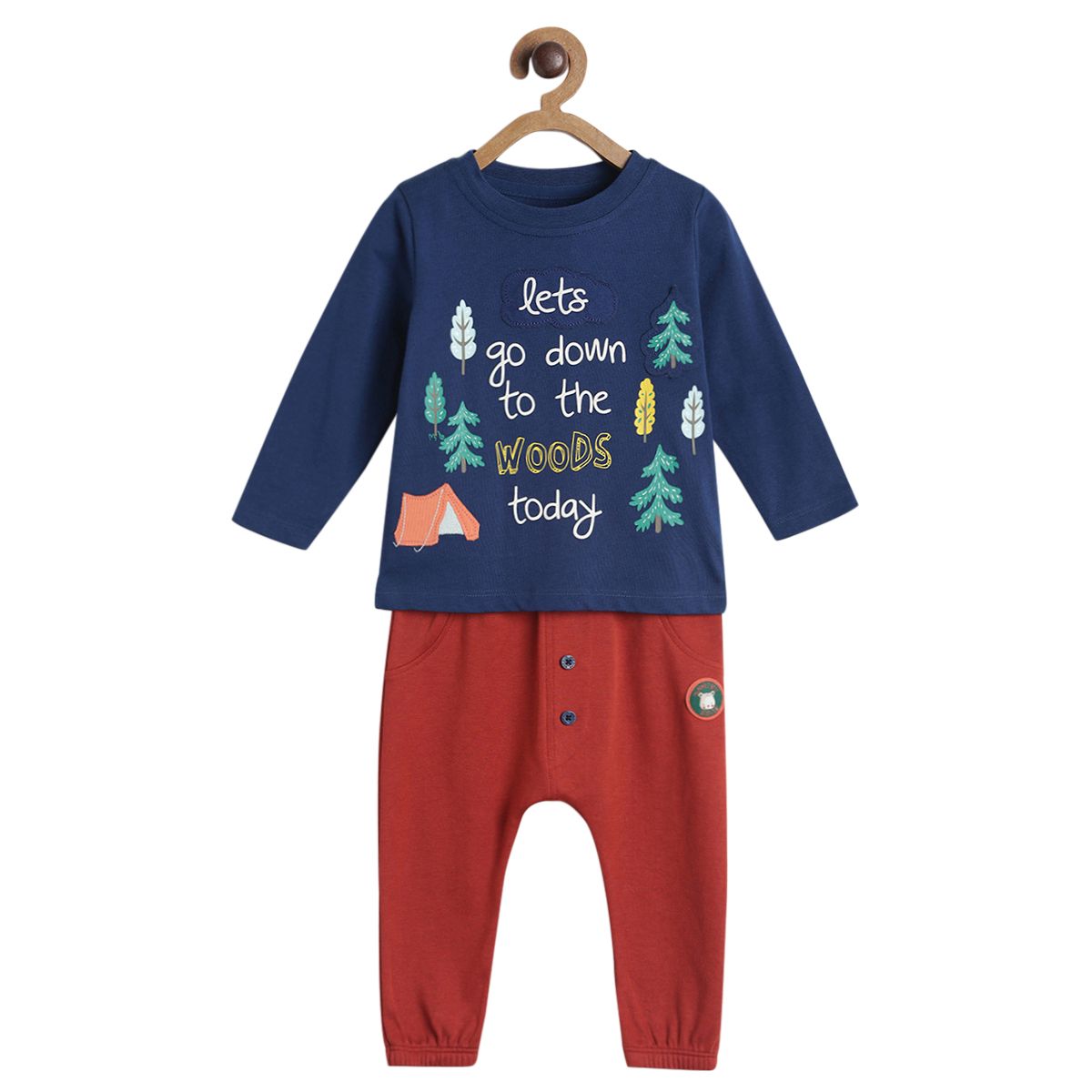 Pack of 2 t-shirt and full length bottom - blue and red for 0-3 Months