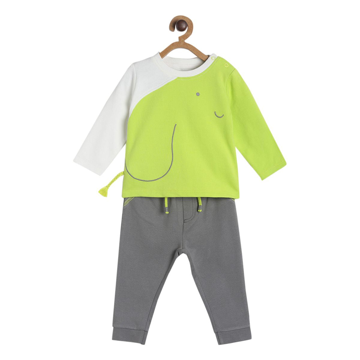 Pack of 2 t-shirt and full length bottom - marshmallow and grey for 0-3 Months