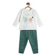 Pack of 2 t-shirt and full length bottom - marshmallow and green for 0-3 Months
