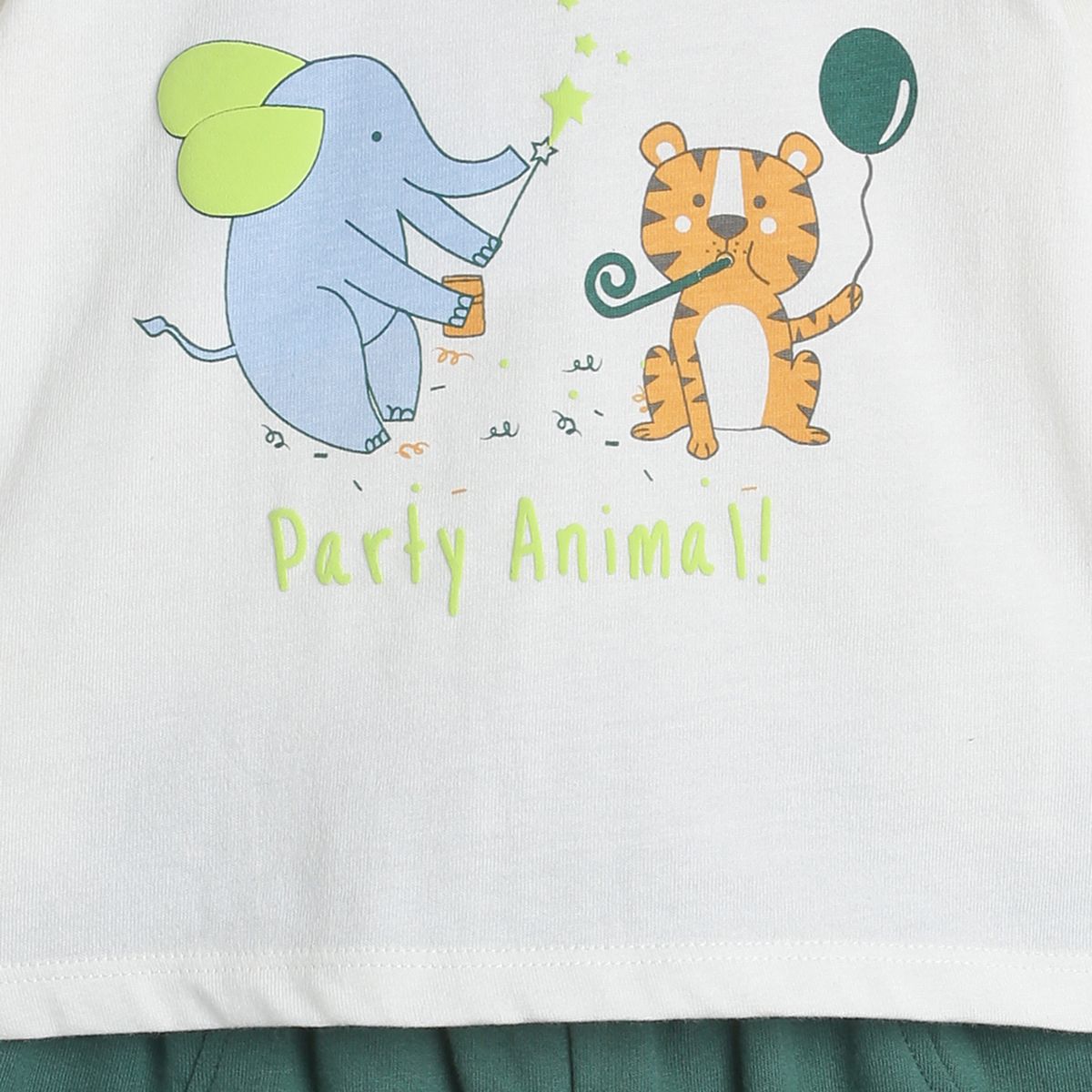 Pack of 2 t-shirt and full length bottom - marshmallow and green for 0-3 Months