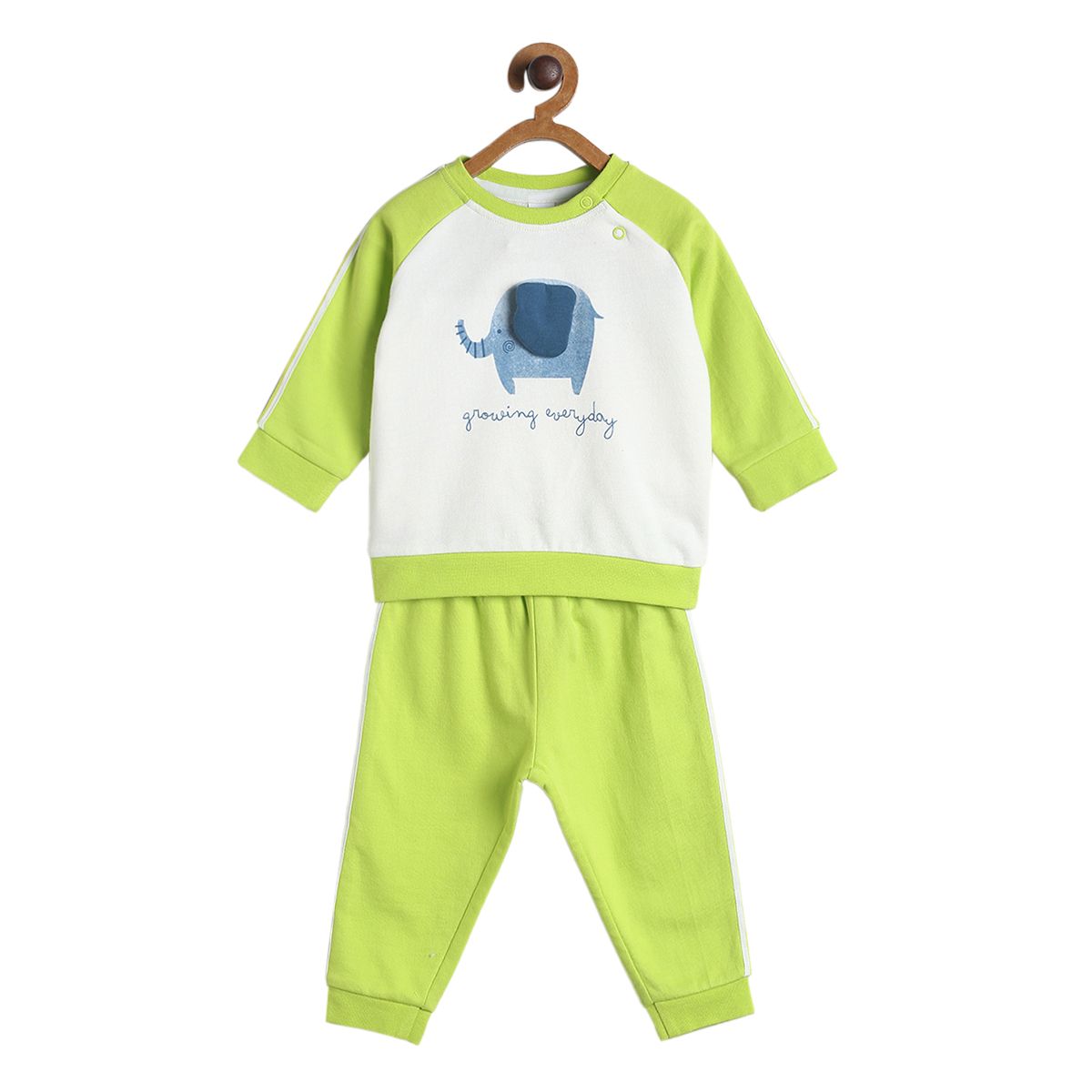 Pack of 2 t-shirt and full length bottom - marshmallow and green for 0-3 Months
