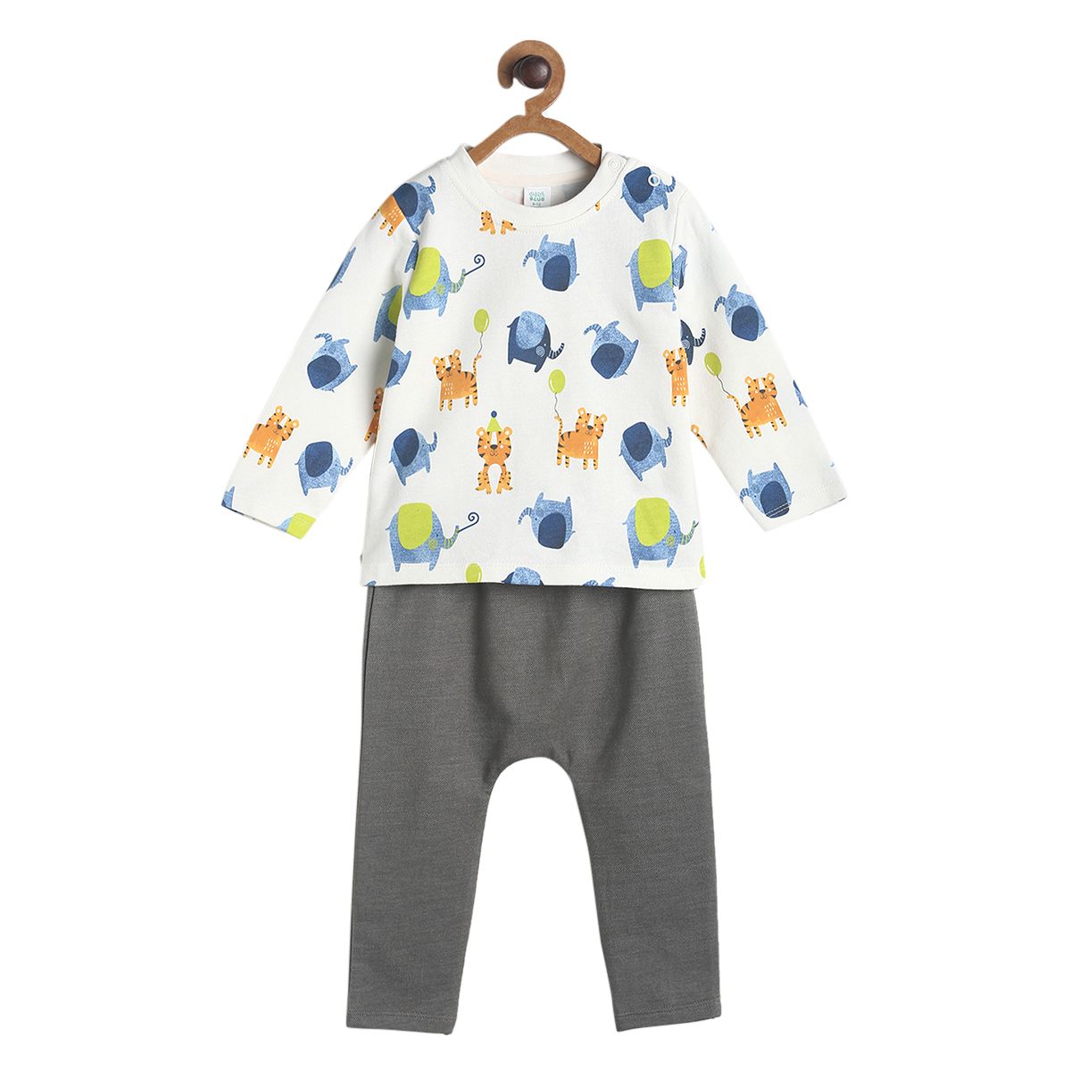 Pack of 2 t-shirt and full length bottom - marshmallow and grey for 0-3 Months