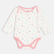 Baby Girls Allover Crown and Star Print Bodysuit, White and Pink