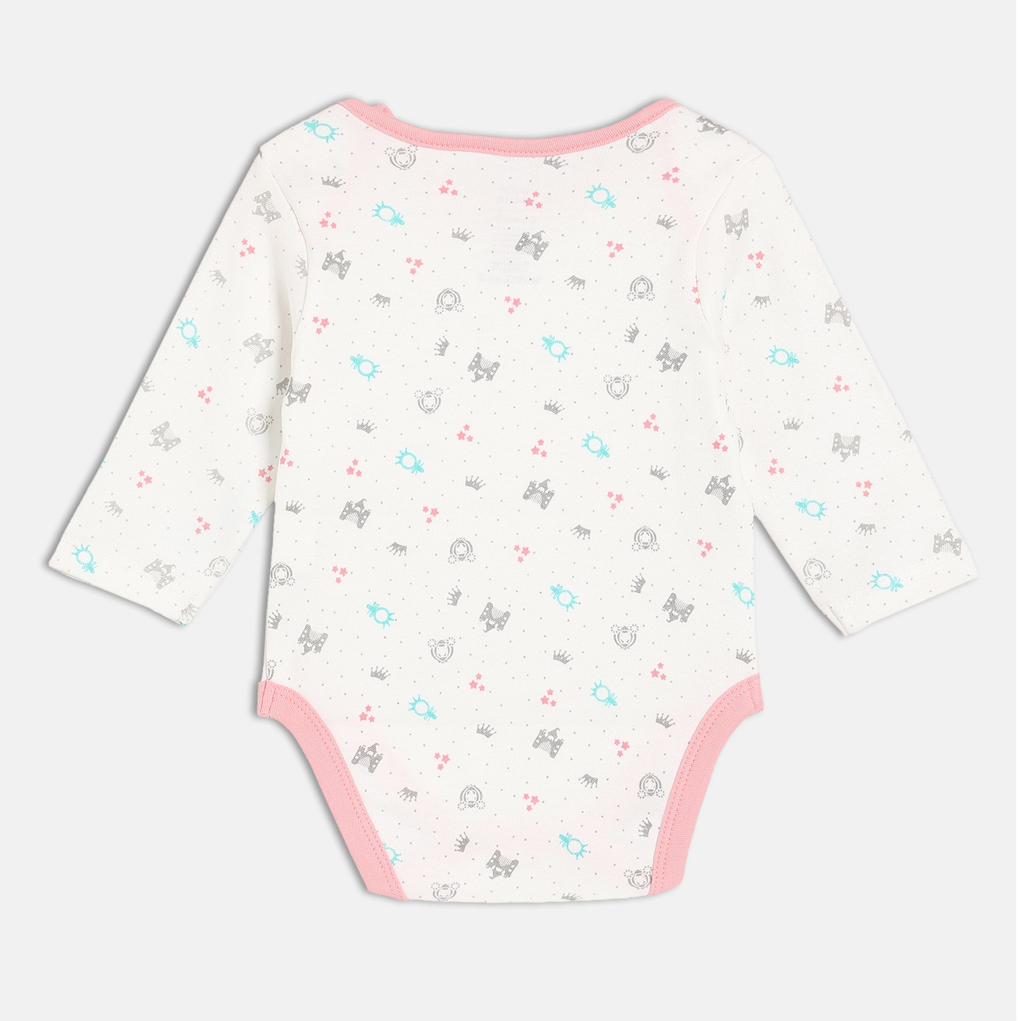 Baby Girls Allover Crown and Star Print Bodysuit, White and Pink
