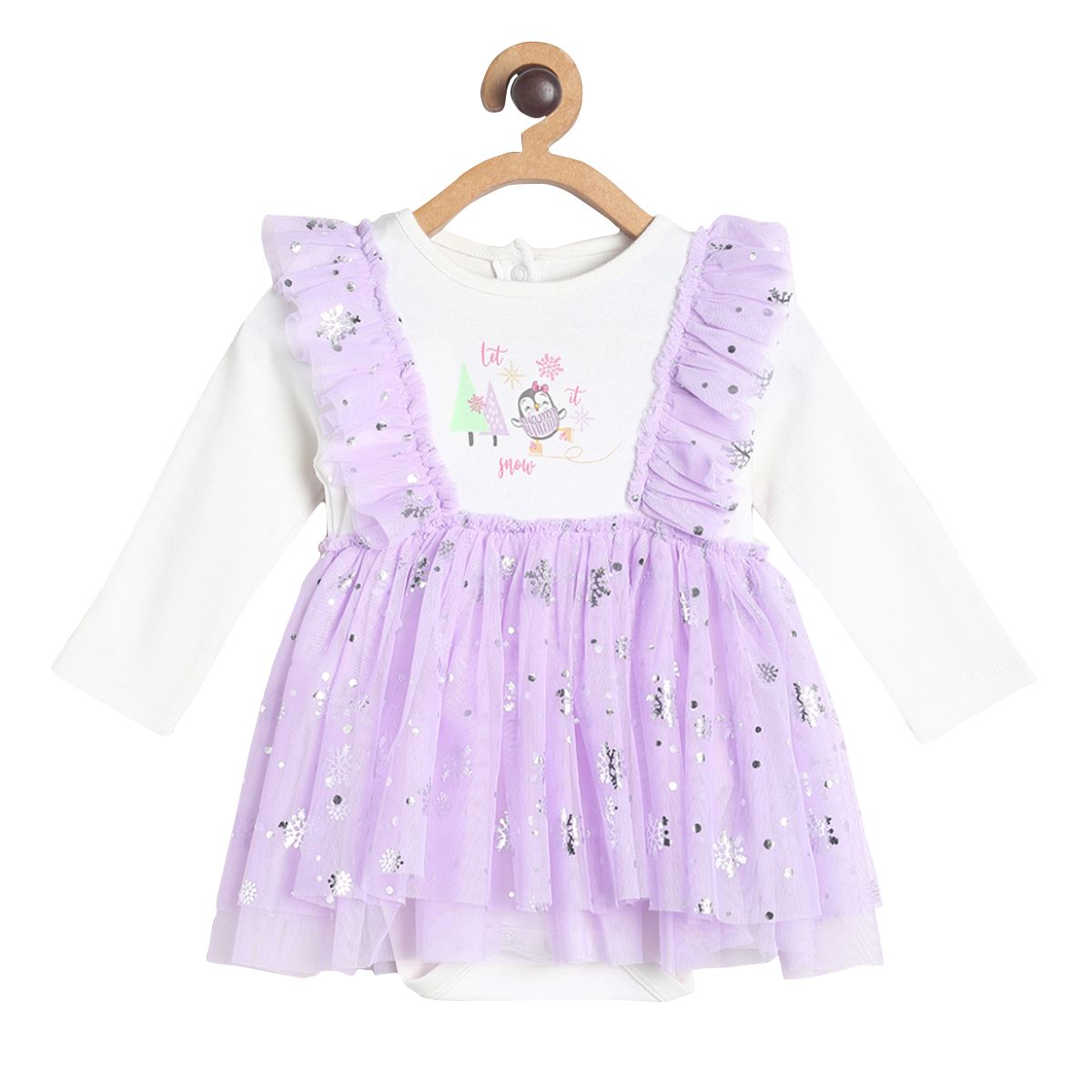 Pack of 2 integral bodysuit with stocking - white & purple for New Born