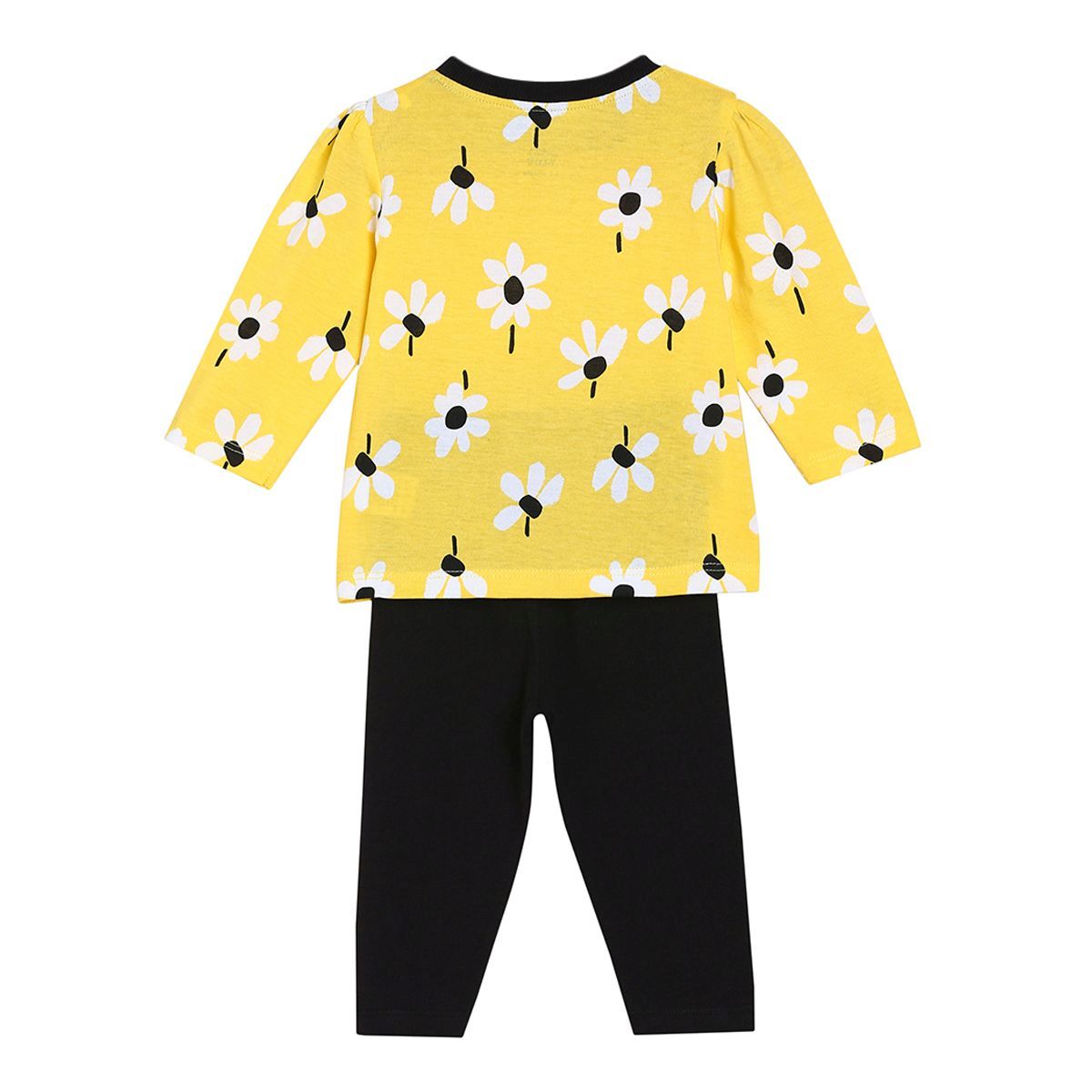 Girls Yellow Floral Print Top with Black Leggings Co-Ord Set