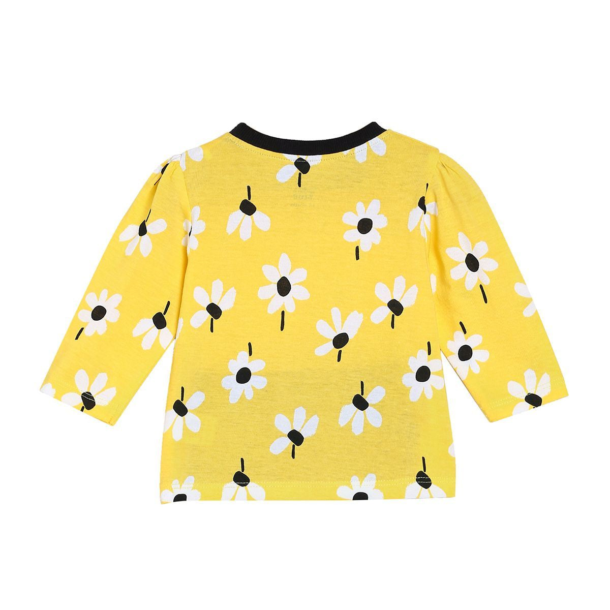Girls Yellow Floral Print Top with Black Leggings Co-Ord Set
