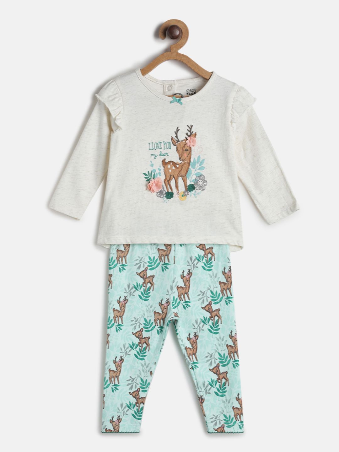 Girls Top And Bottom - Green/ Marshmallow