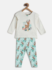 Girls Top And Bottom - Green/ Marshmallow