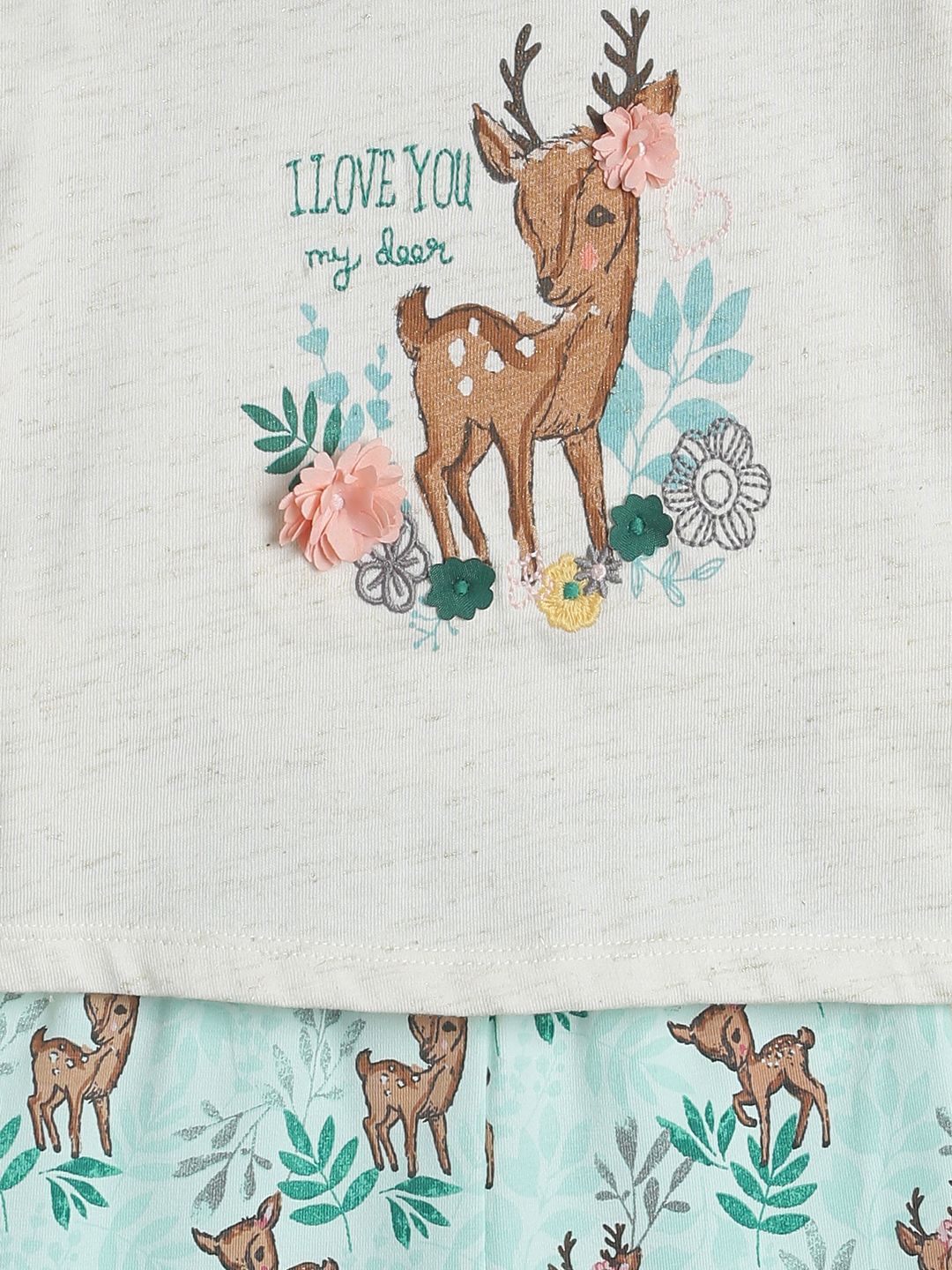 Girls Top And Bottom - Green/ Marshmallow