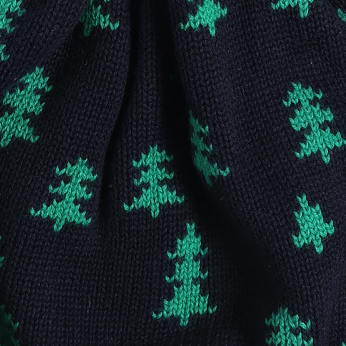 Baby Boys Navy Blue & Green Tree Printed Acrylic Winter Cap with Pom Pom