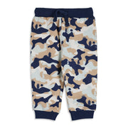 Boys Beige & Navy Blue Camouflage Printed Cotton Jogger Pants Regular Fit Casual Bottom Wear